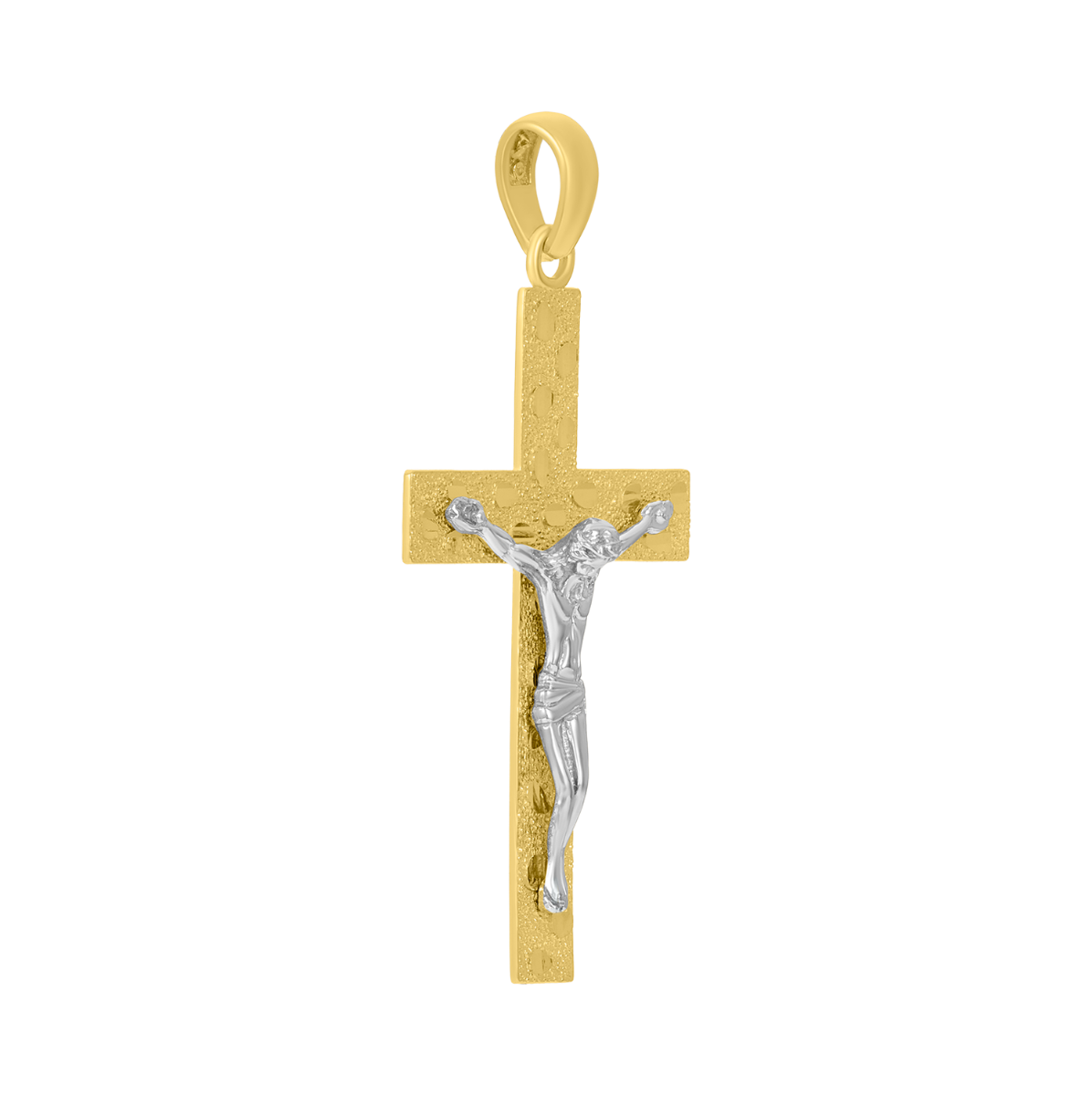 14K Two Tone Gold Nugget Crucifix Pendant