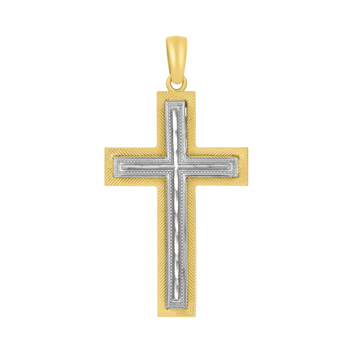 14K Two Tone Gold Double Cross Pendant
