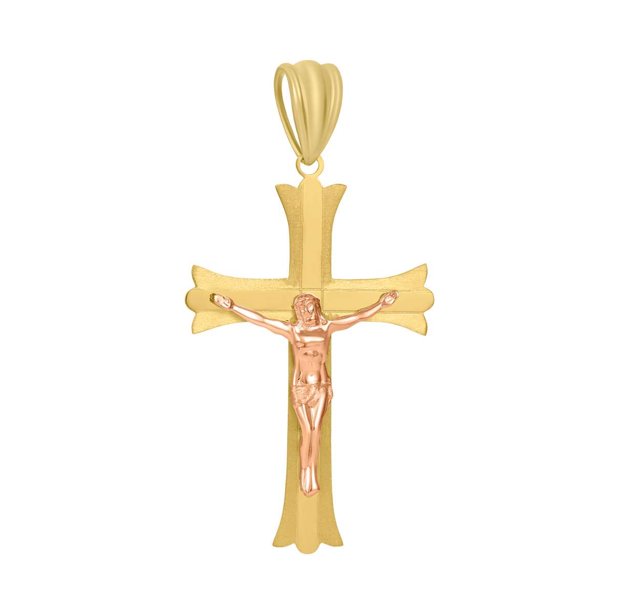 14K Two Tone Gold Satin Crucifix Pendant