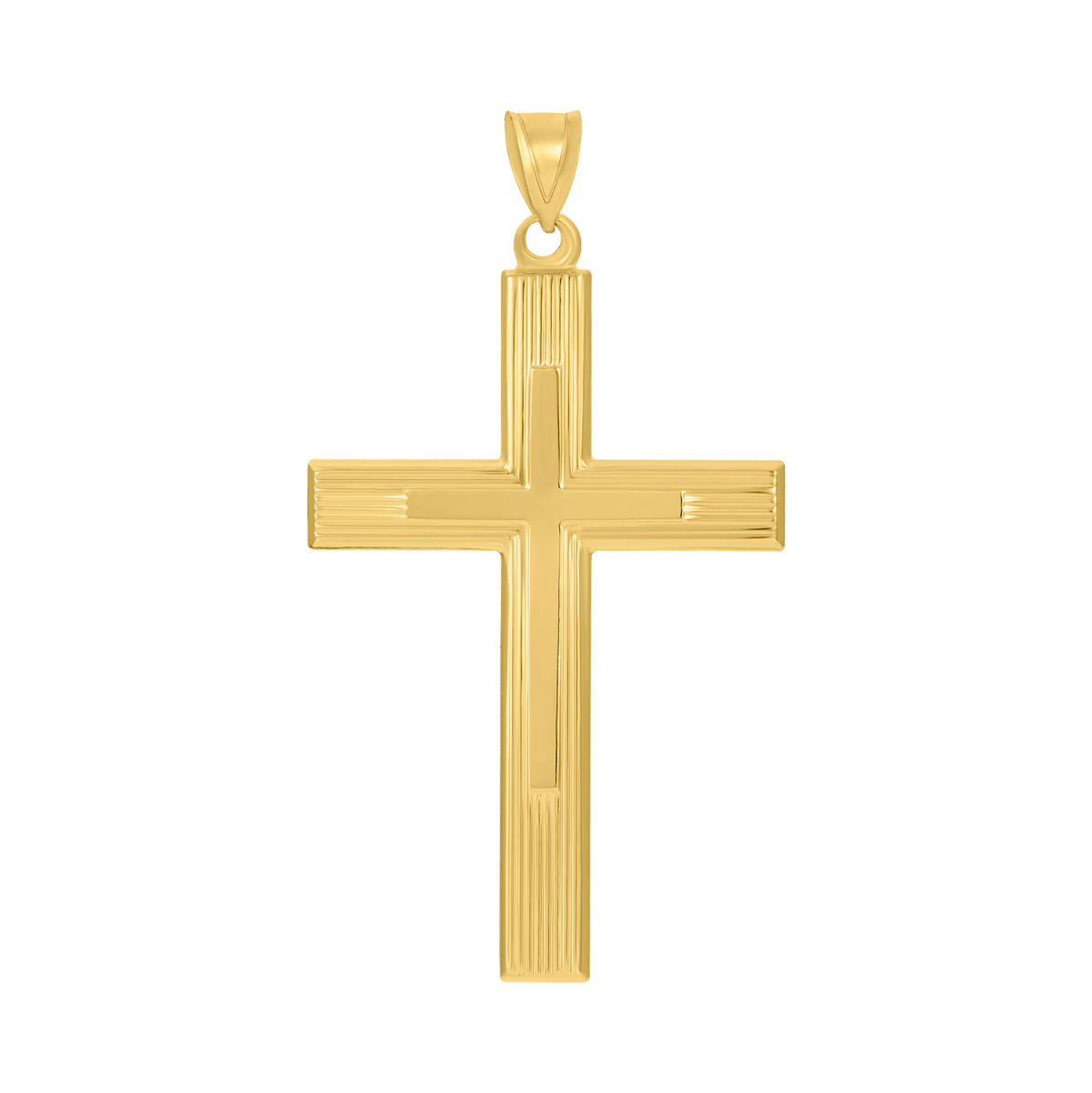 14K Yellow Gold Engine Turned Cross Pendant