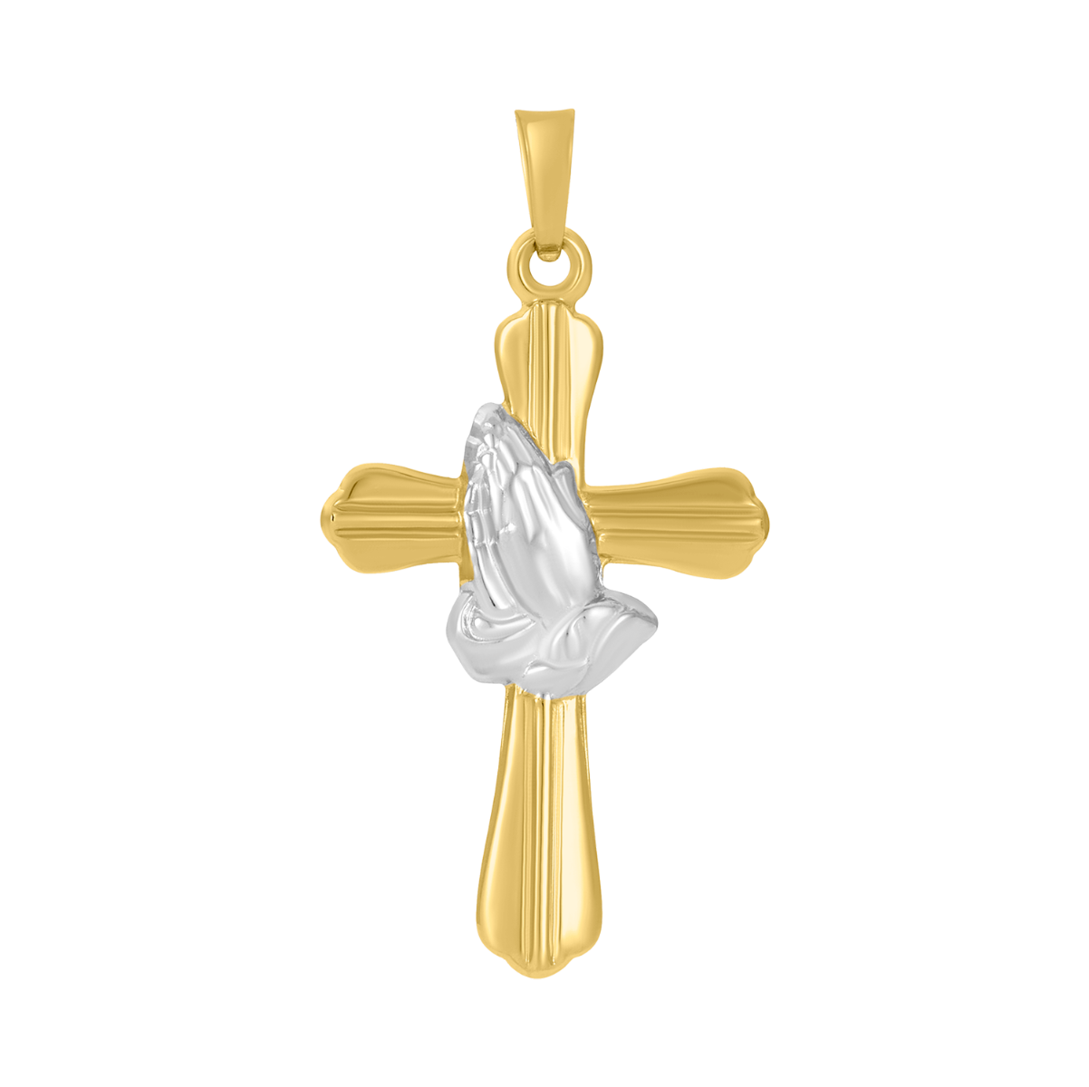 14K Two Tone Gold Praying Hands Cross Pendant