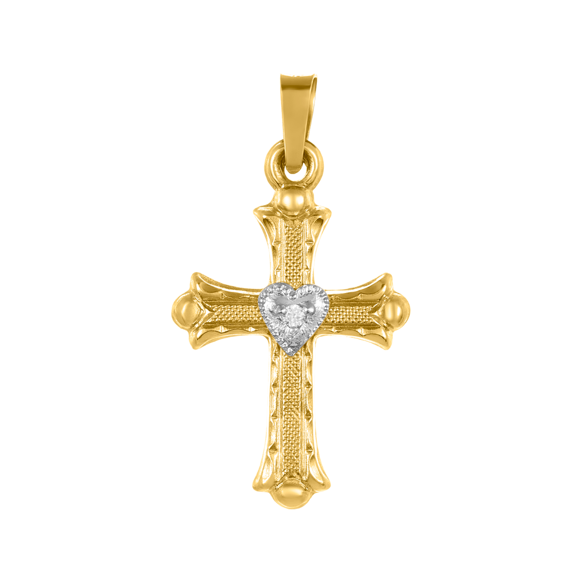 14K Yellow Gold Heart Diamond Cross