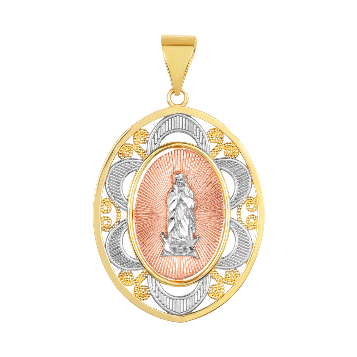 14K Tri-Colored Oval Lady of Guadalupe Medal