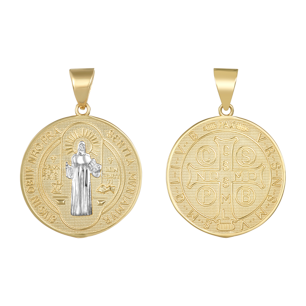 14K Two Tone Gold St. Benedict Round Medal