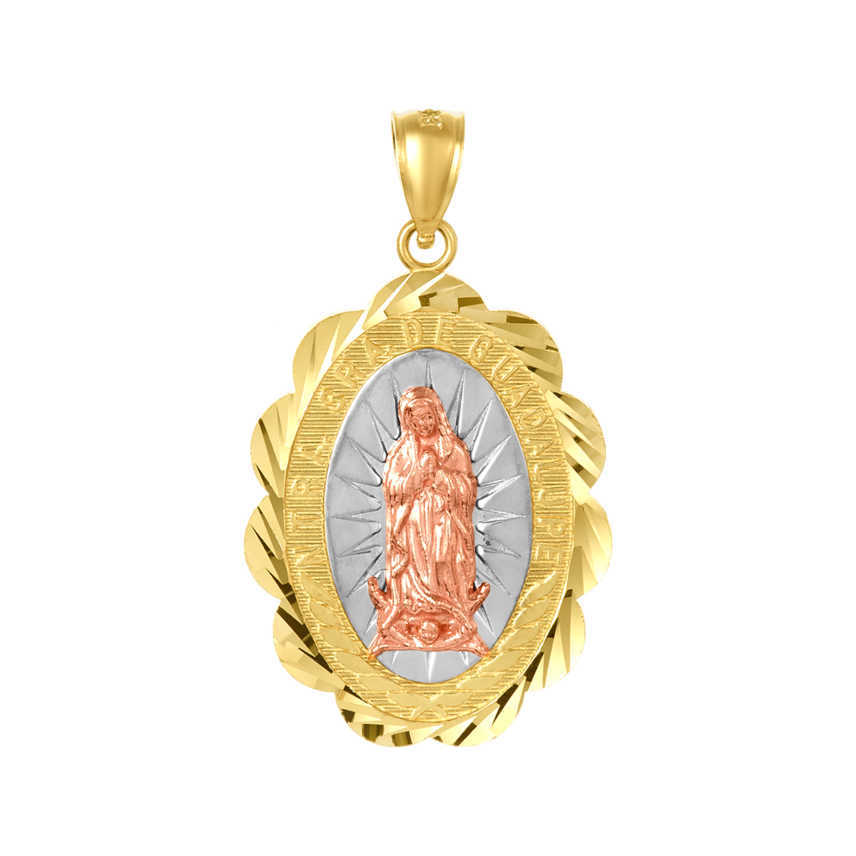 14K Tri Color Gold Oval Guadalupe Medal