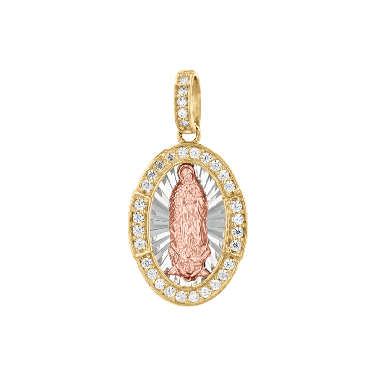 14K Gold Tri Colored Diamond Cut Lady of Guadalupe Medal