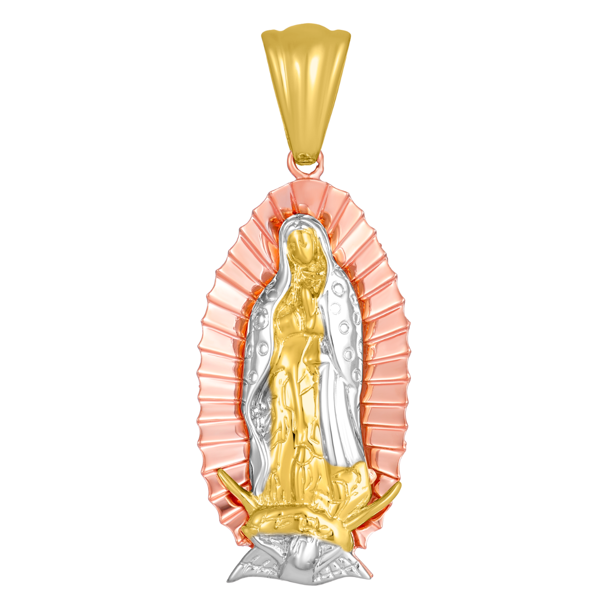 14K Tri Color Gold Lady of Guadalupe Pendant