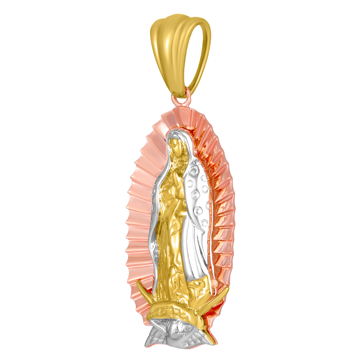 14K Tri Color Gold Lady of Guadalupe Pendant