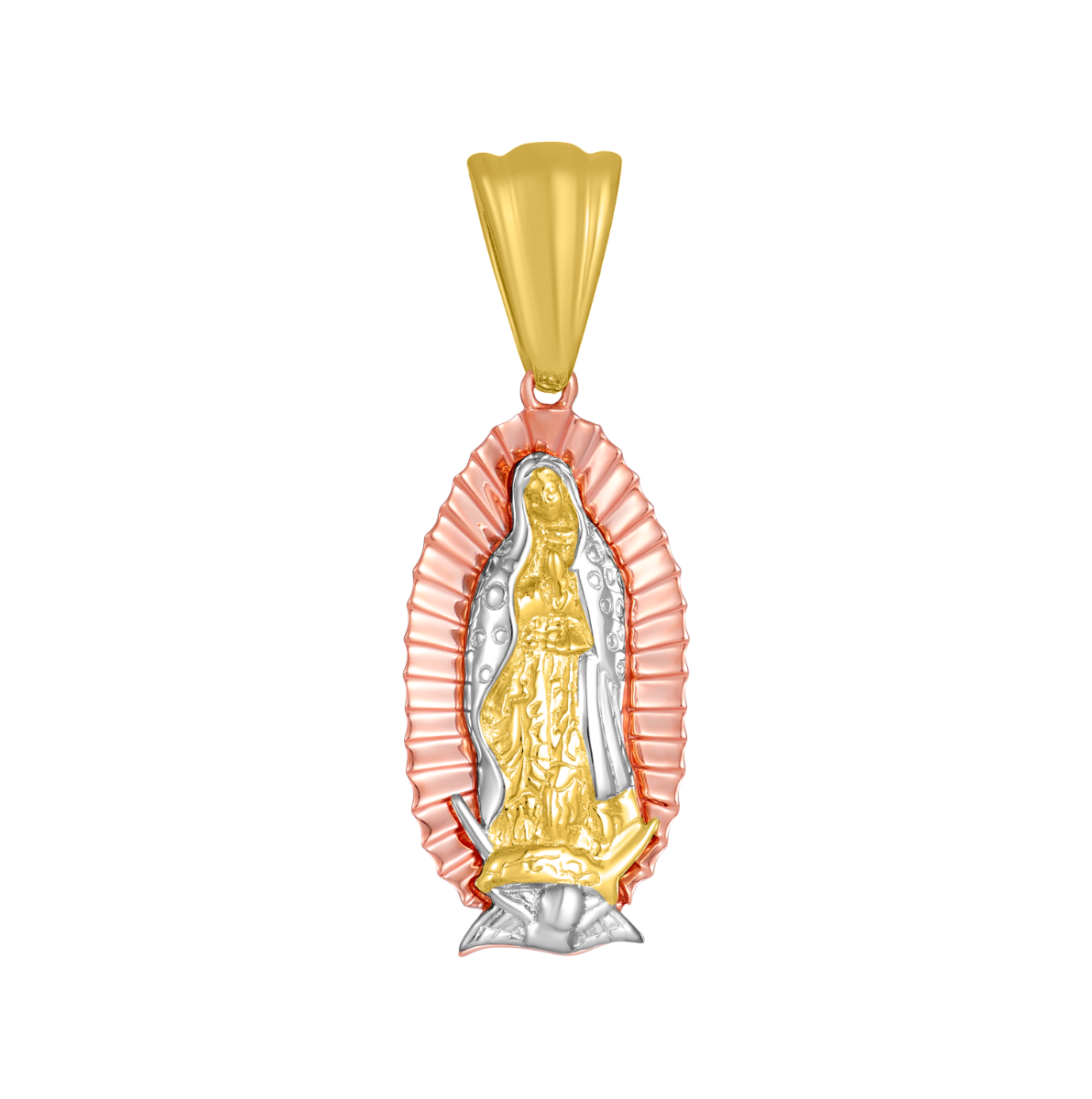 14K Tri Color Gold Lady of Guadalupe Pendant