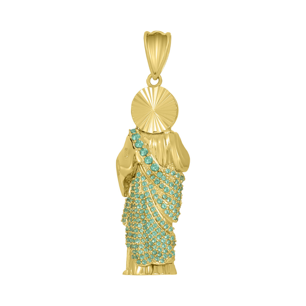 14K Yellow Gold 3D St Jude Green CZ Pendant