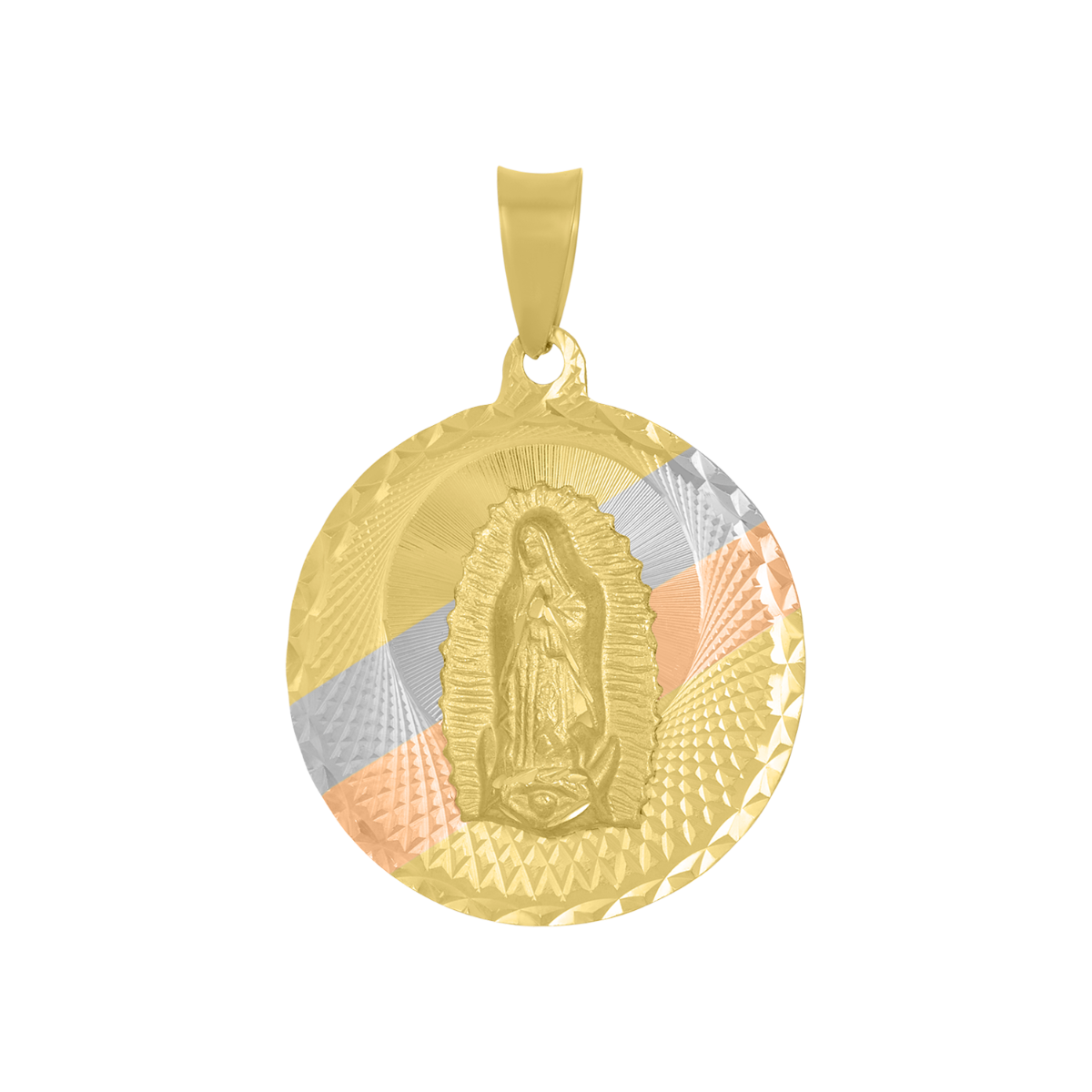 14K Tri Color Gold Reversable Guadalupe & St Jude Medal