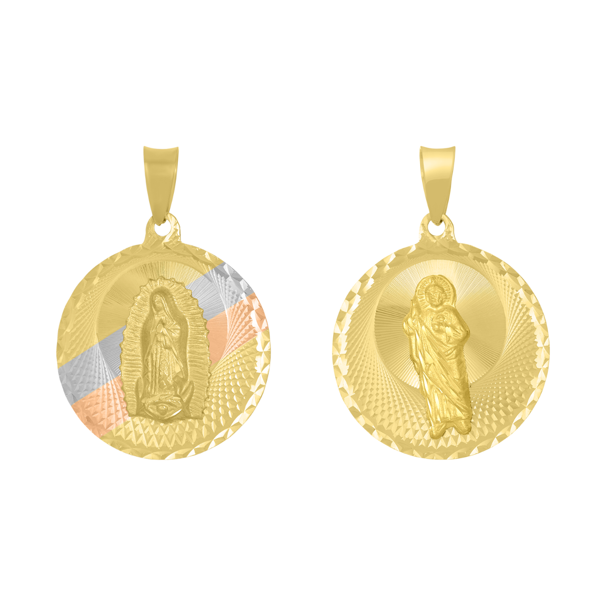14K Tri Color Gold Reversable Guadalupe & St Jude Medal