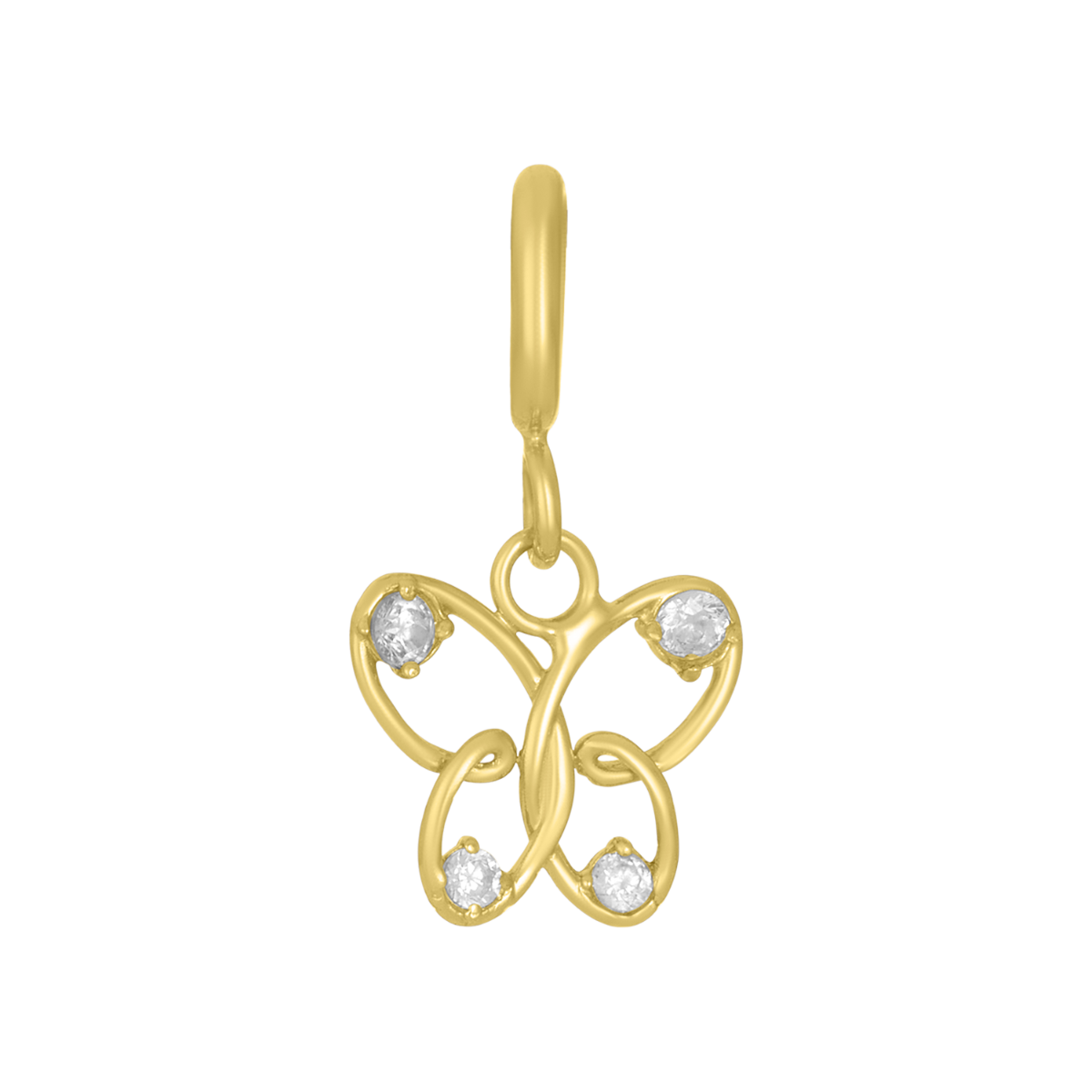 14K Yellow Gold Wire Butterfly CZ Charm Pendant