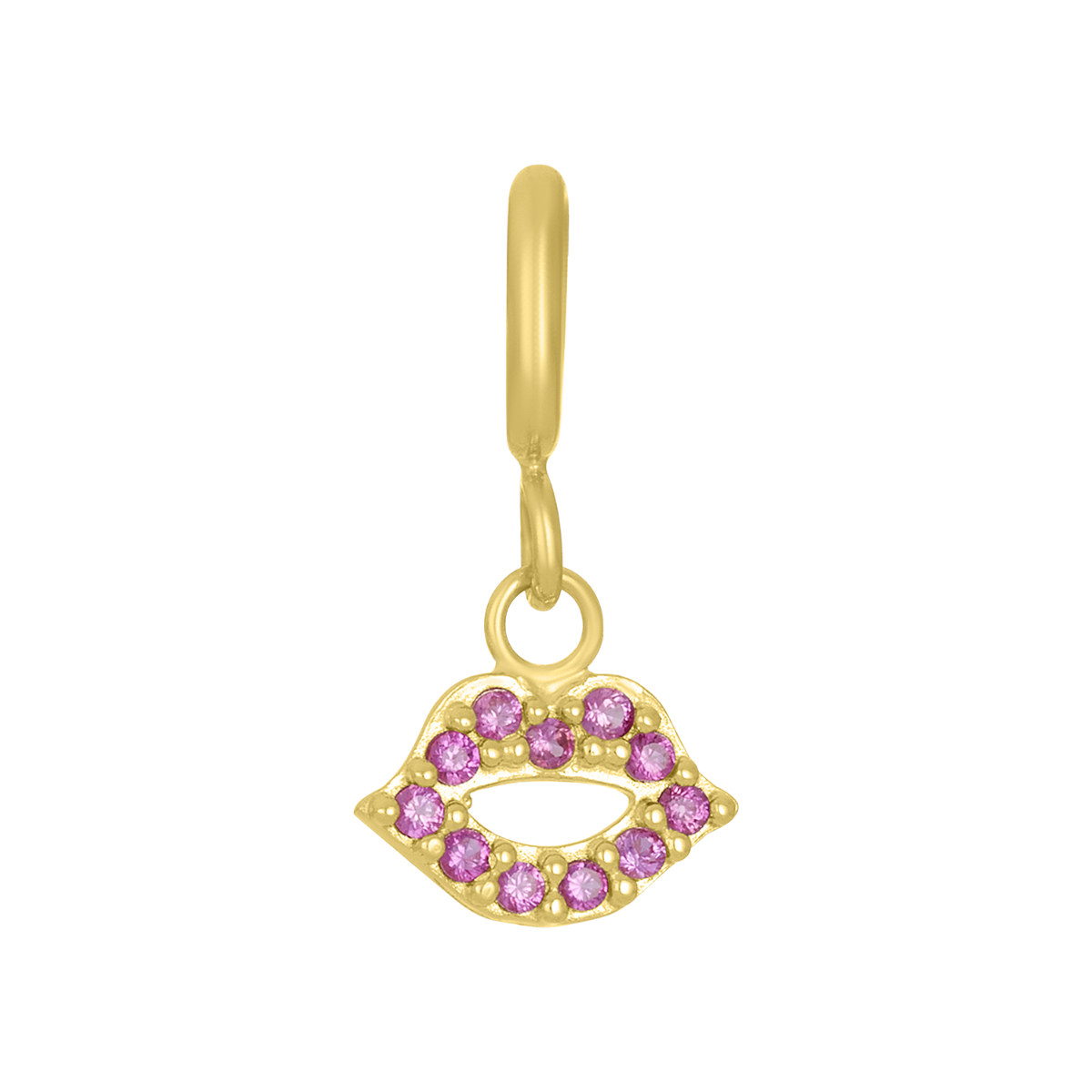 14K Yellow Gold Red Lips CZ Charm Pendant