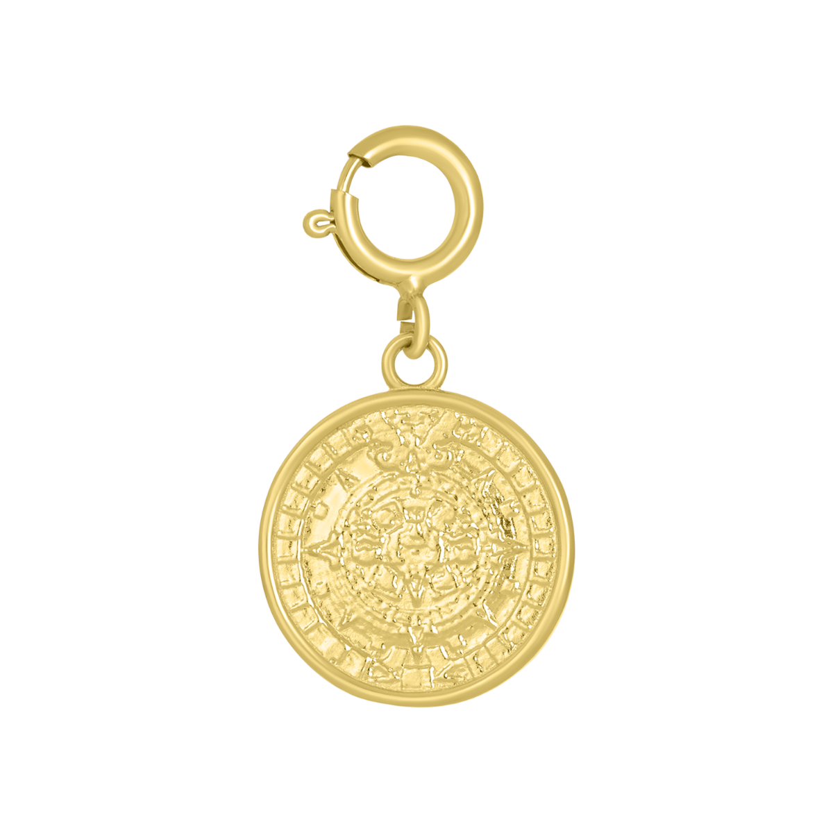 14K Yellow Gold Aztec Calendar Charm Pendant