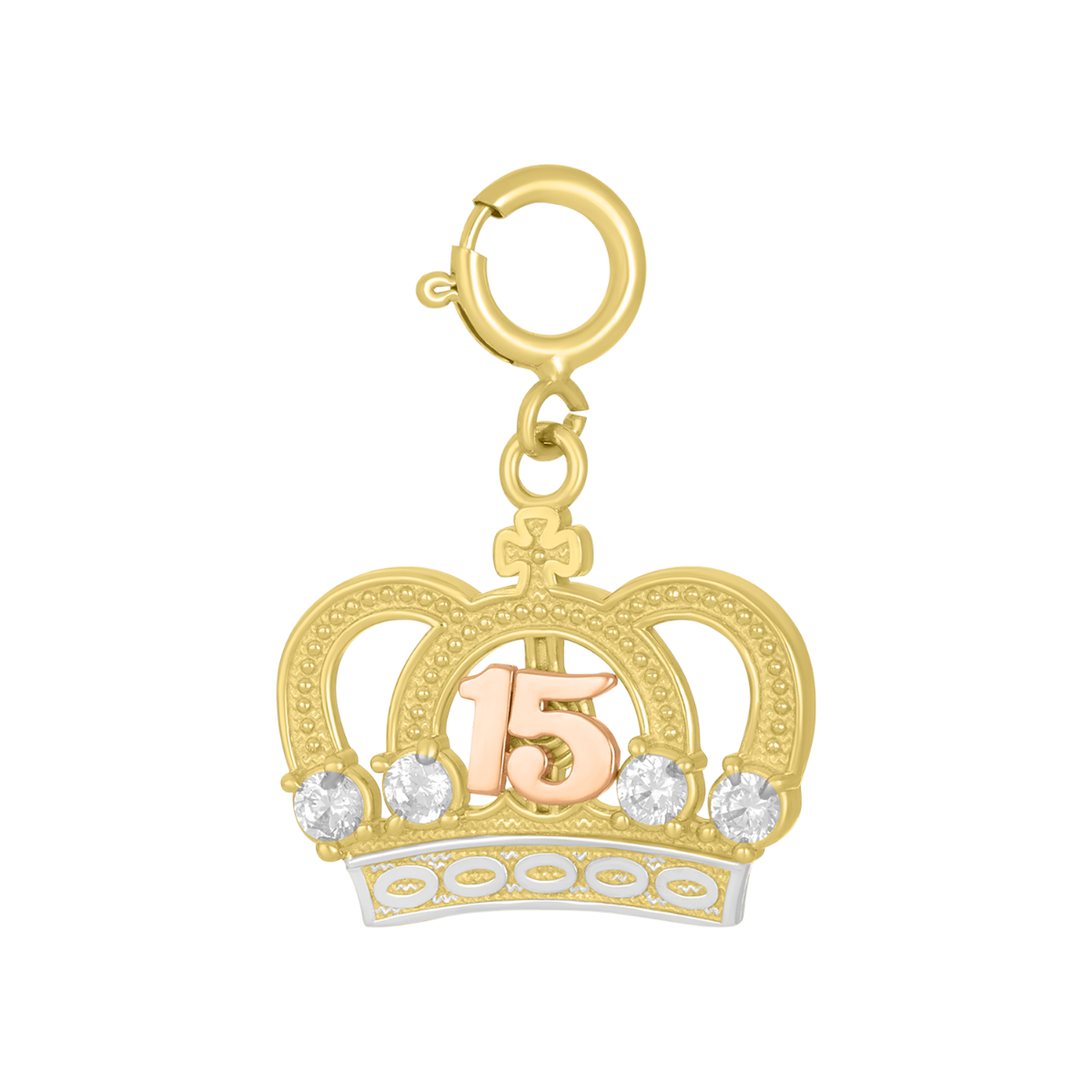 14K Tri Color Gold Quinceañera Crown Charm Pendant