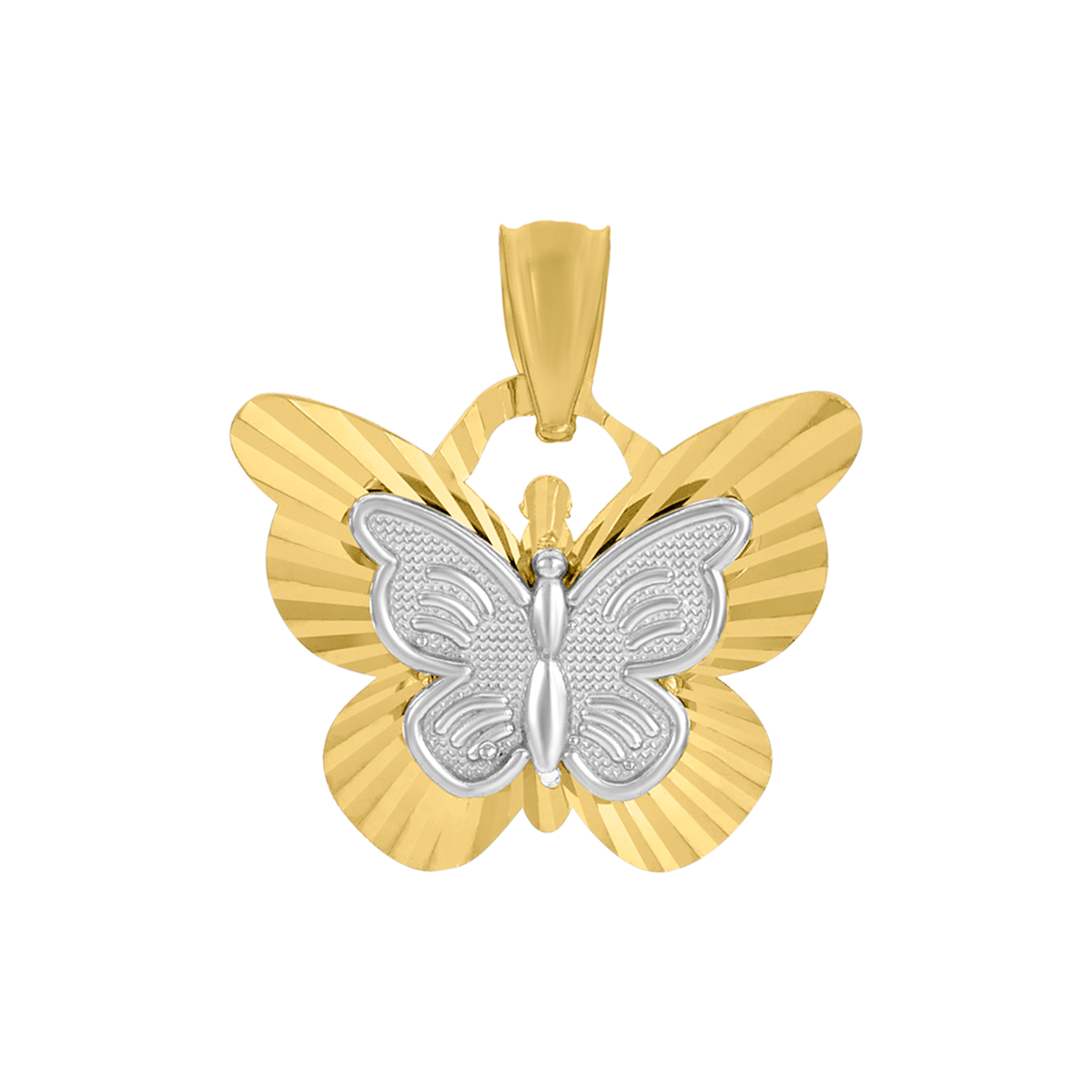 14K Two Tone Gold Butterfly Engravable Pendant