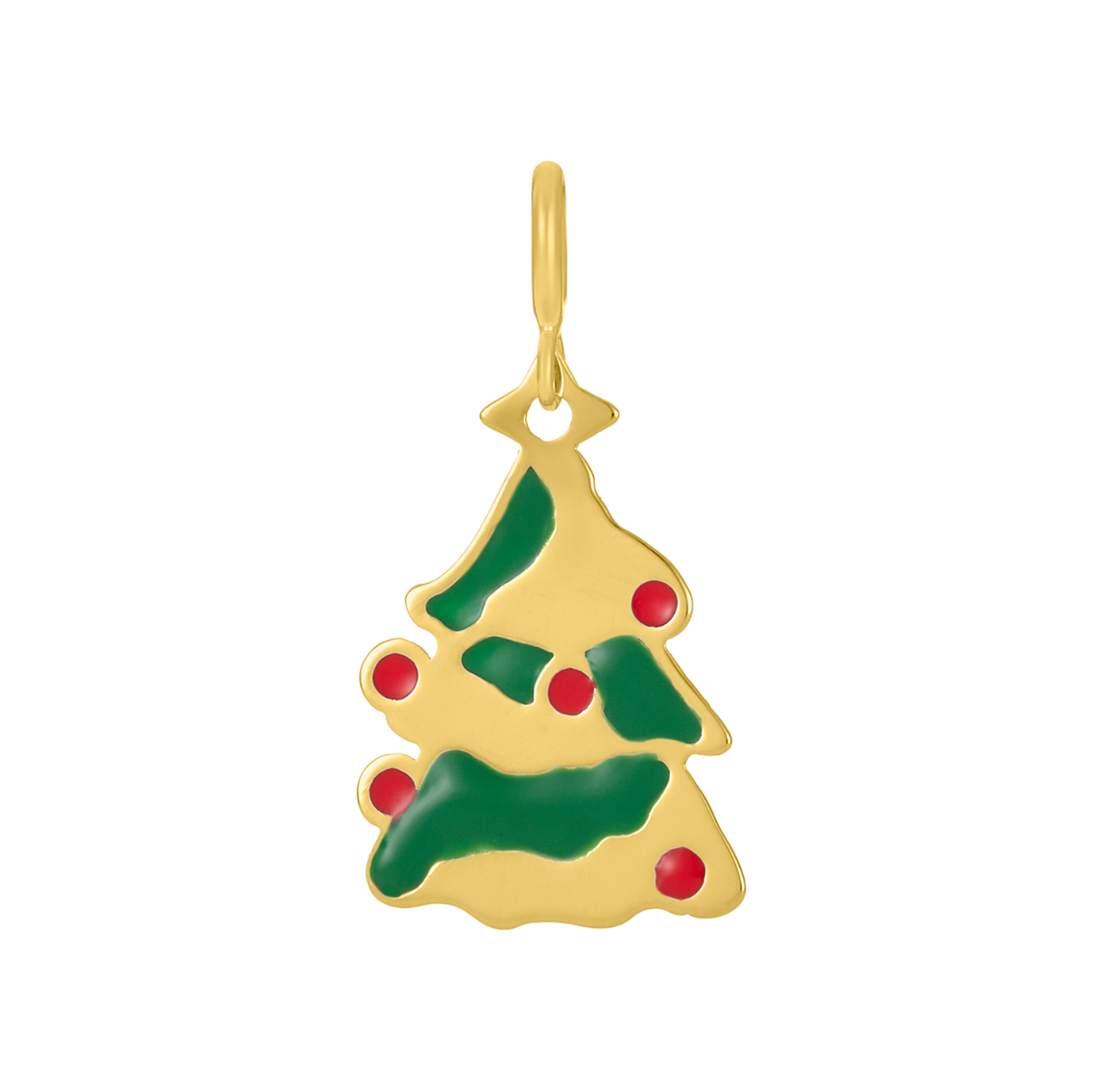 14K Yellow Gold Enamel Christmas Tree Charm Pendant
