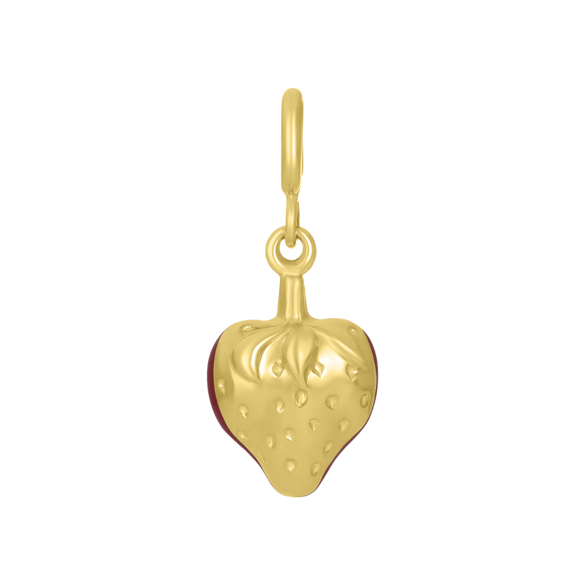 14K Yellow Gold Enamel Strawberry Charm Pendant