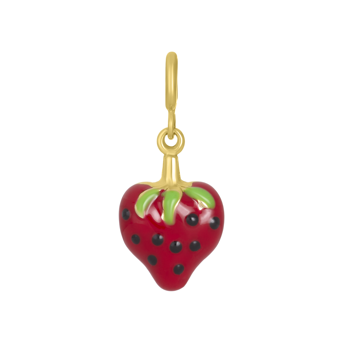 14K Yellow Gold Enamel Strawberry Charm Pendant