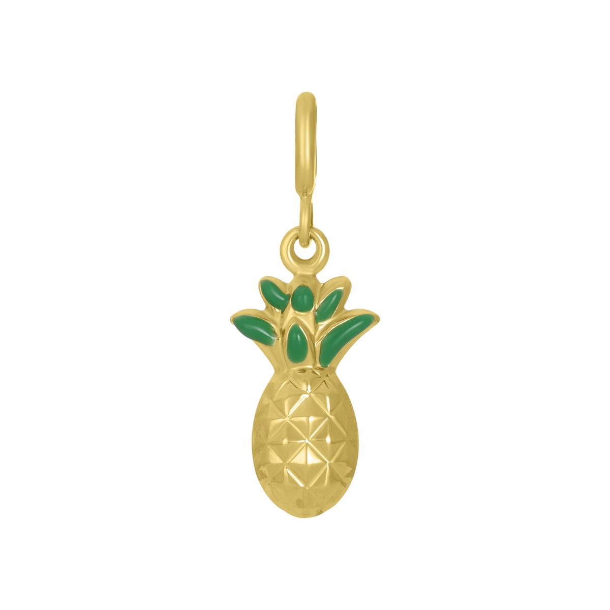 14K Yellow Gold Enamel Pineapple Charm Pendant