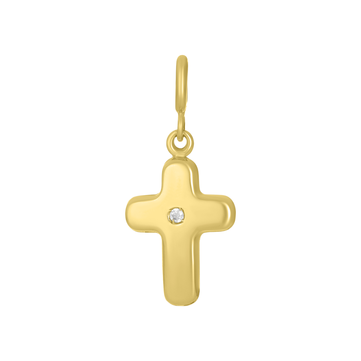 14K Yellow Gold Puff CZ Cross Charm Pendant