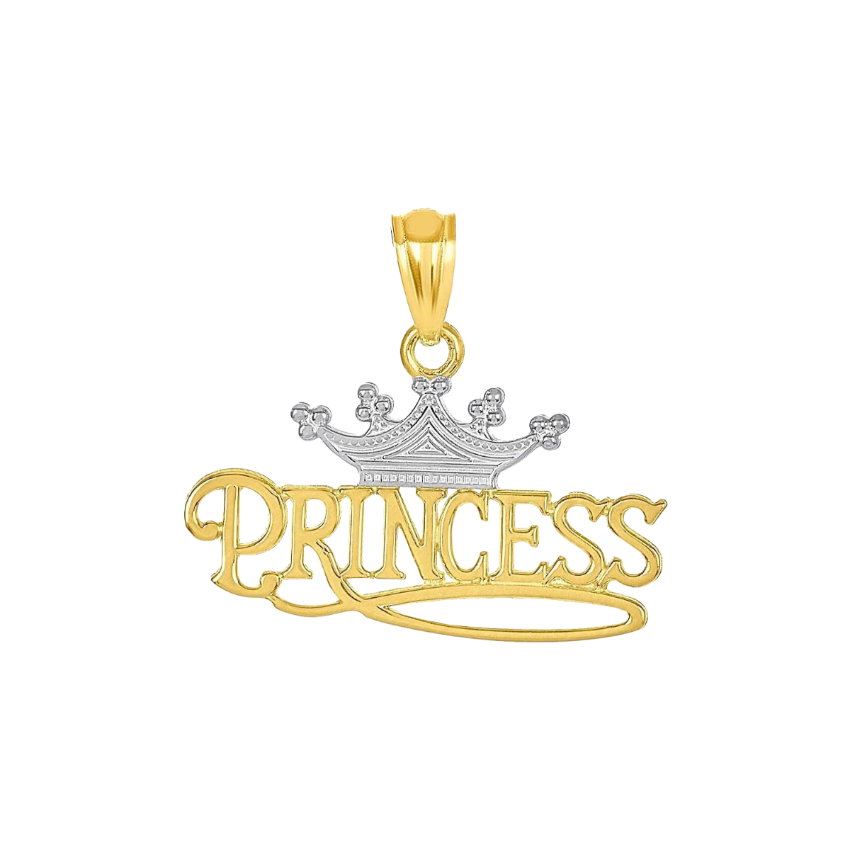 14K Two Tone Gold Princess Crown Pendant