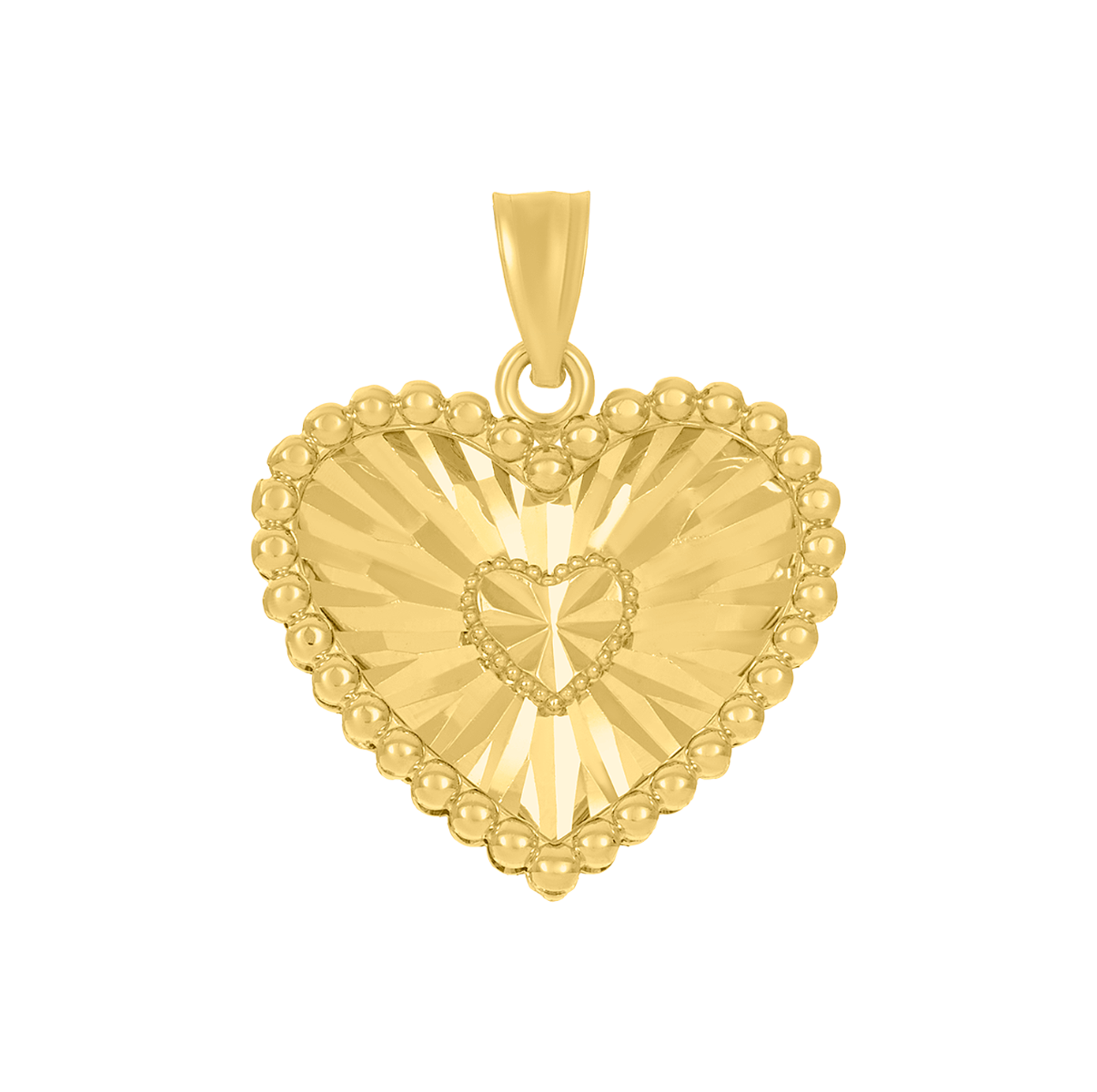 14K Yellow Gold Beaded Heart Charm Pendant