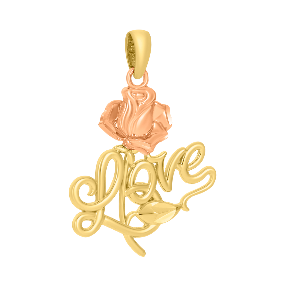 14K Two Tone Gold 'Love' Rose Charm Pendant