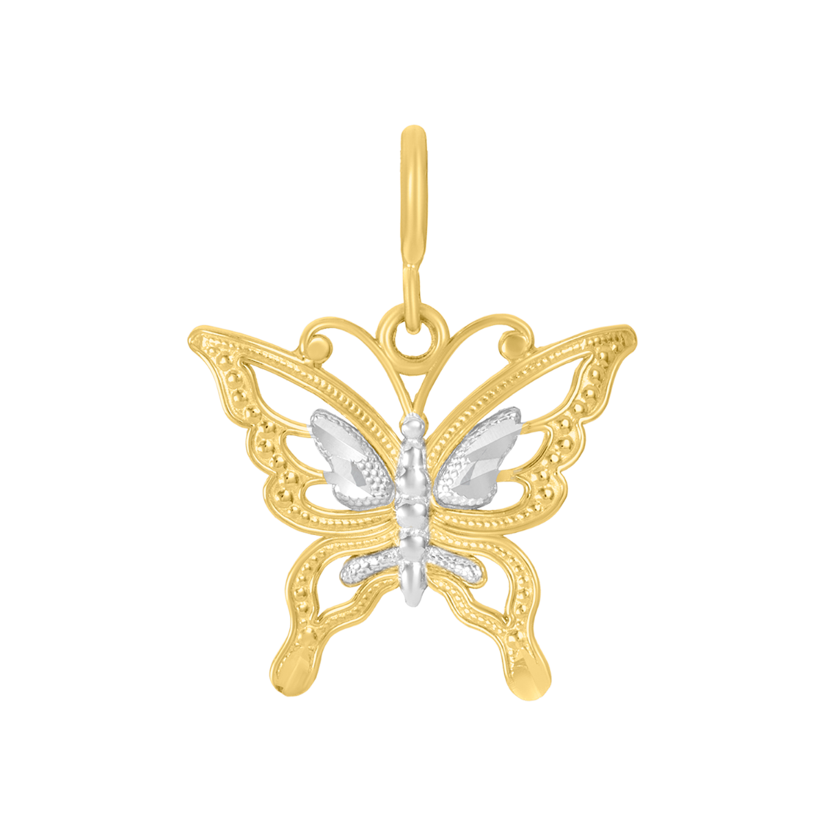 14K Two Tone Gold Butterfly Charm Pendant