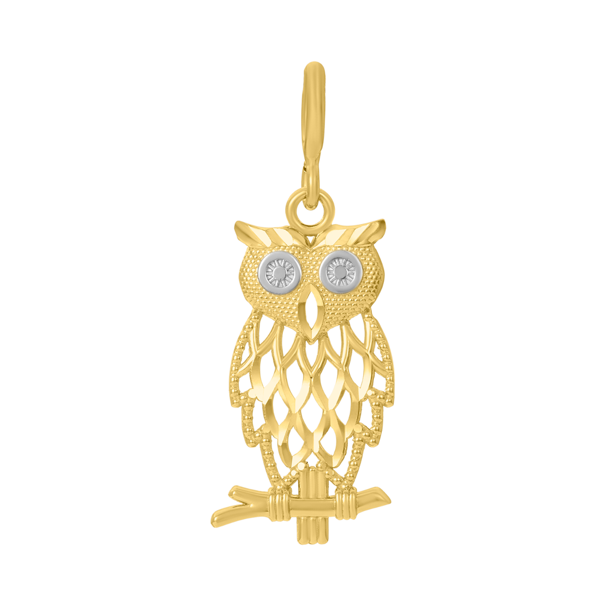 14K Two Tone Gold Owl Charm Pendant
