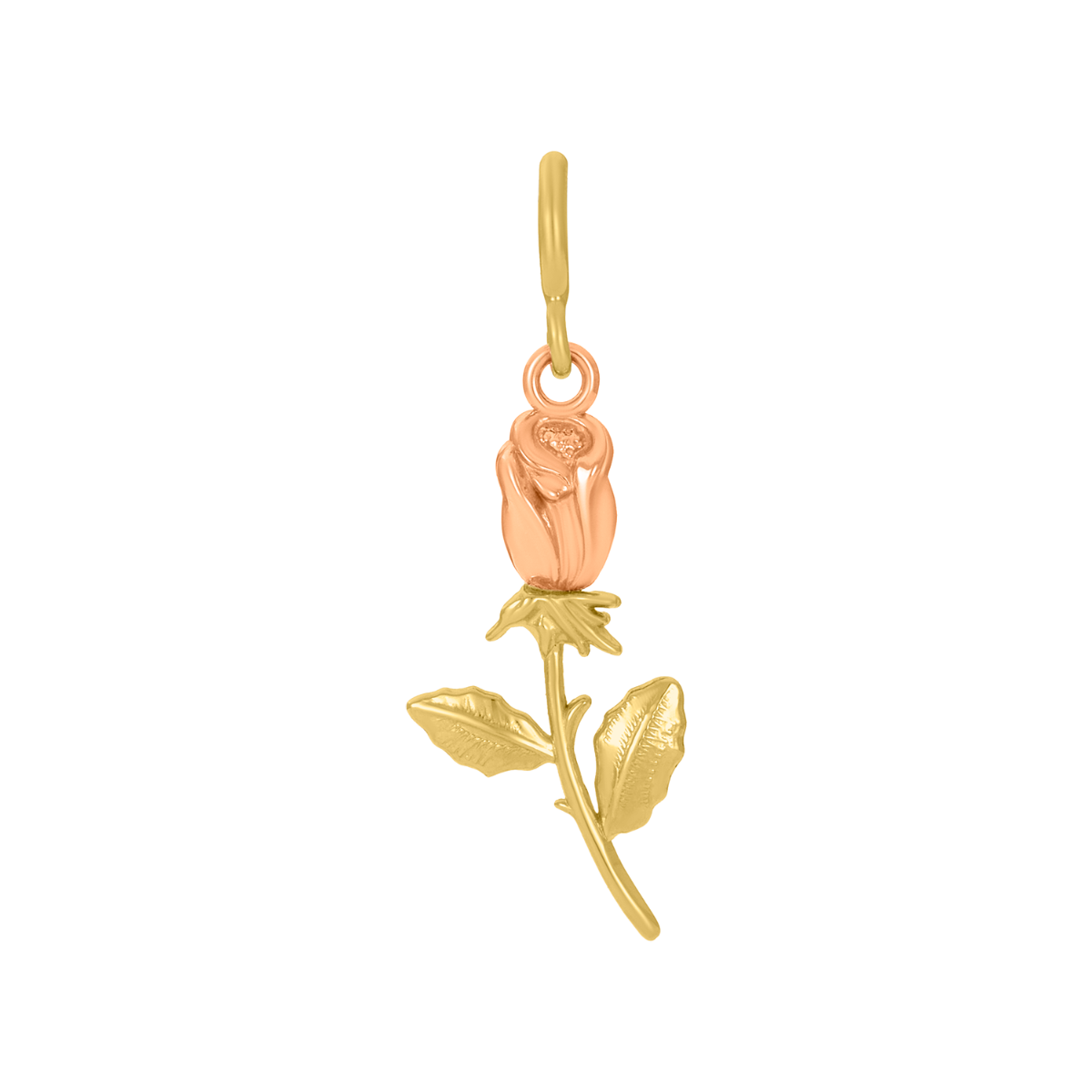 14K Two Tone Gold Rose Charm Pendant