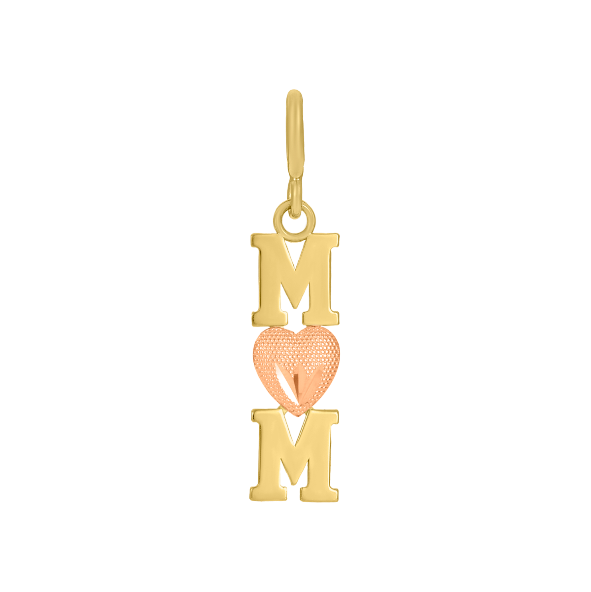 14K Two Tone Gold 'Mom' Heart Charm Pendant