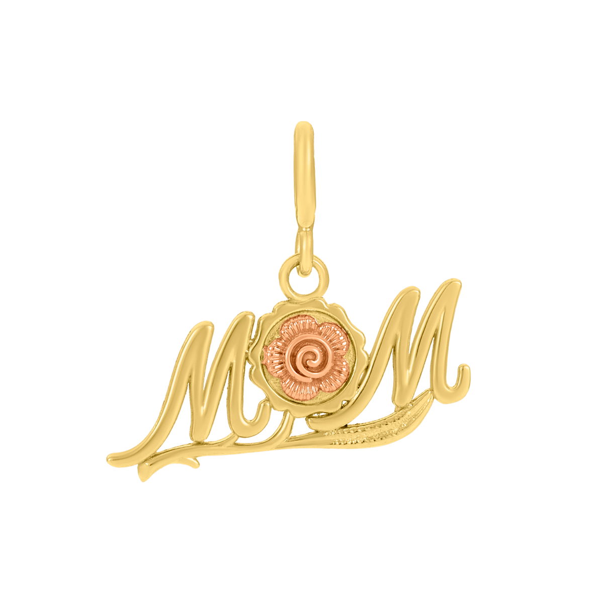14K Two Tone Gold 'Mom' Rose Charm Pendant