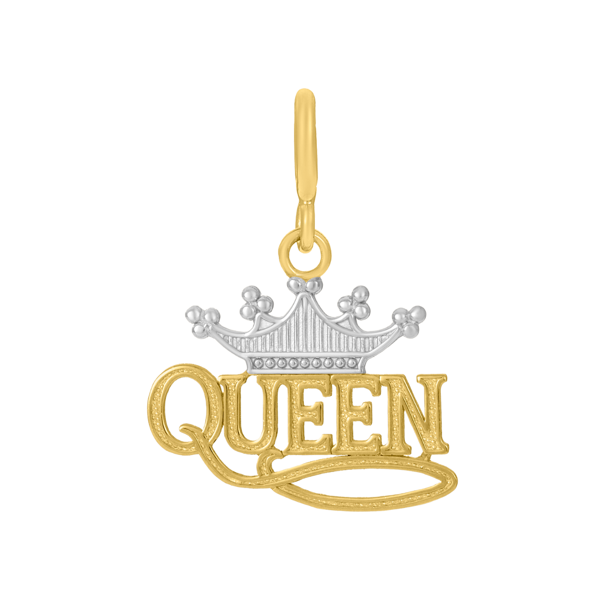 14K Two Tone Gold 'Queen' Crown Charm Pendant