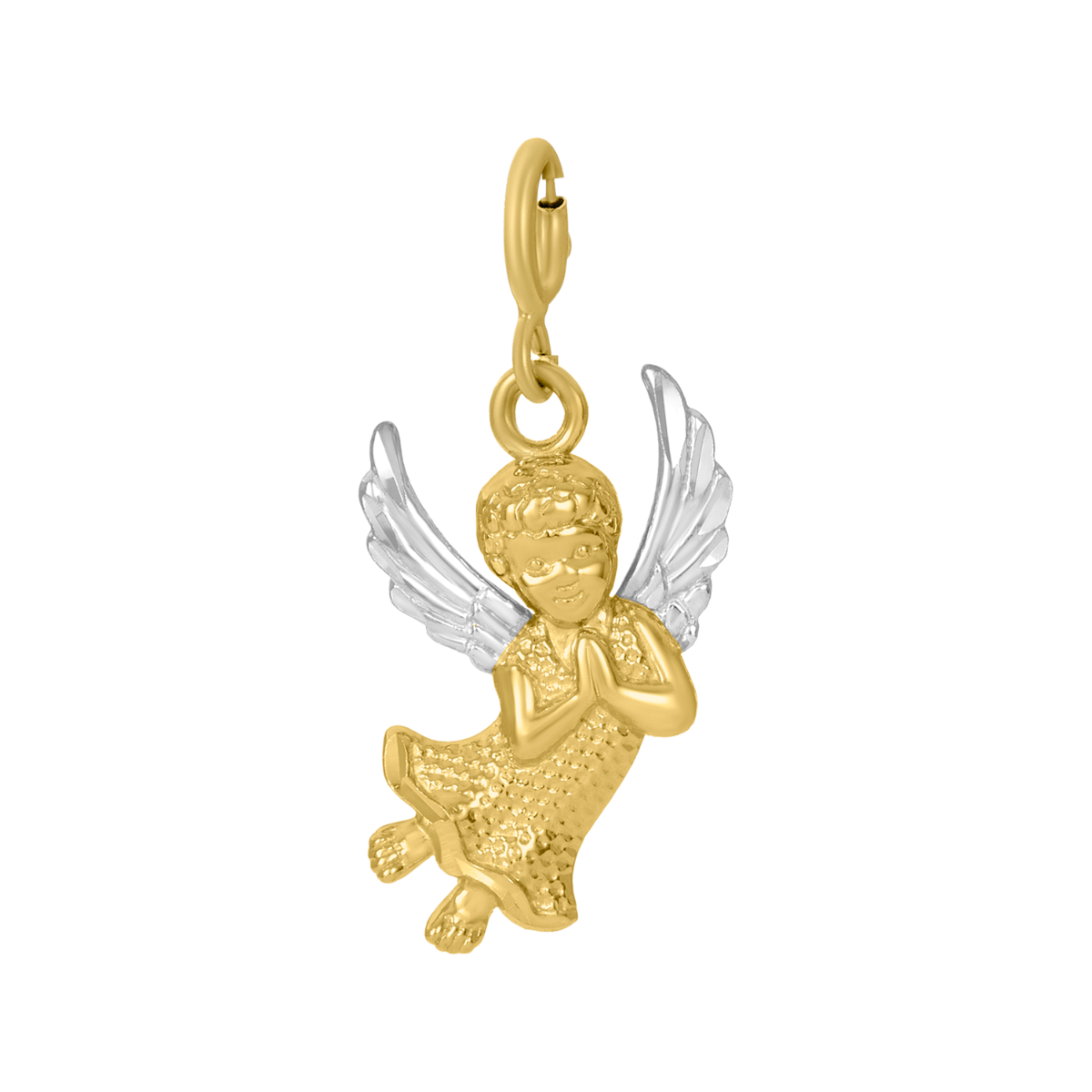 14K Two Tone Gold Praying Angel Charm Pendant