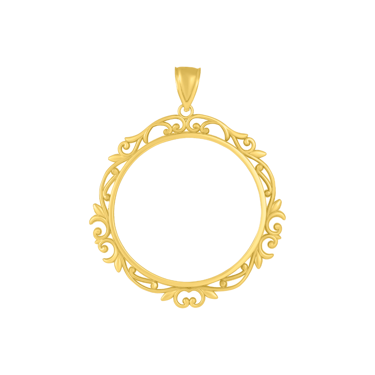 14K Yellow Gold Swirl Edge Frame Bezel Pendant