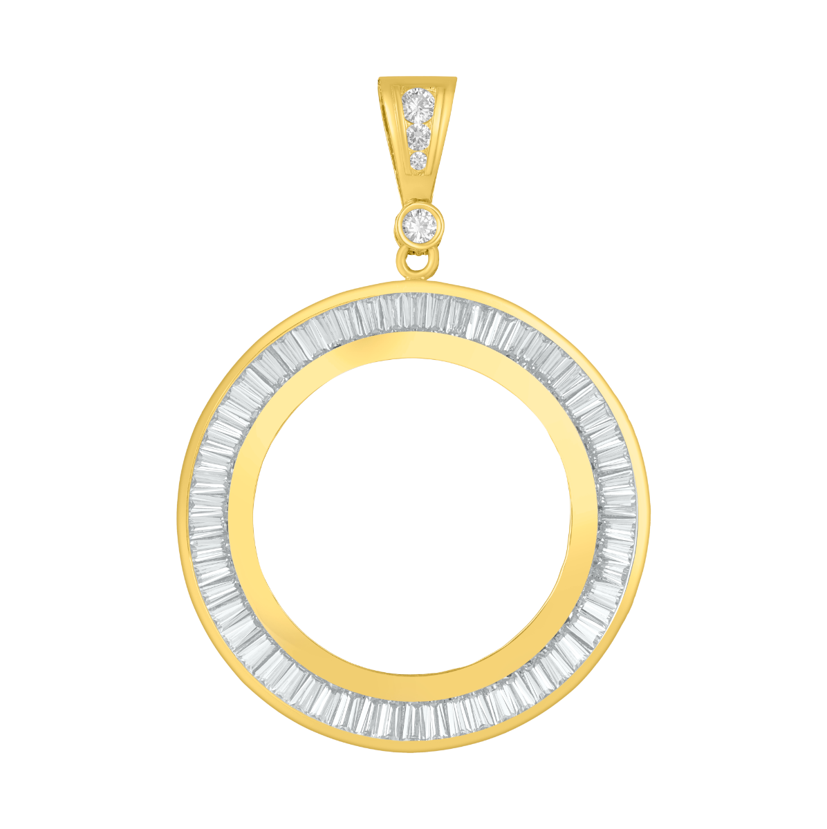 14K Yellow Gold Baguette CZ Frame Bezel Pendant