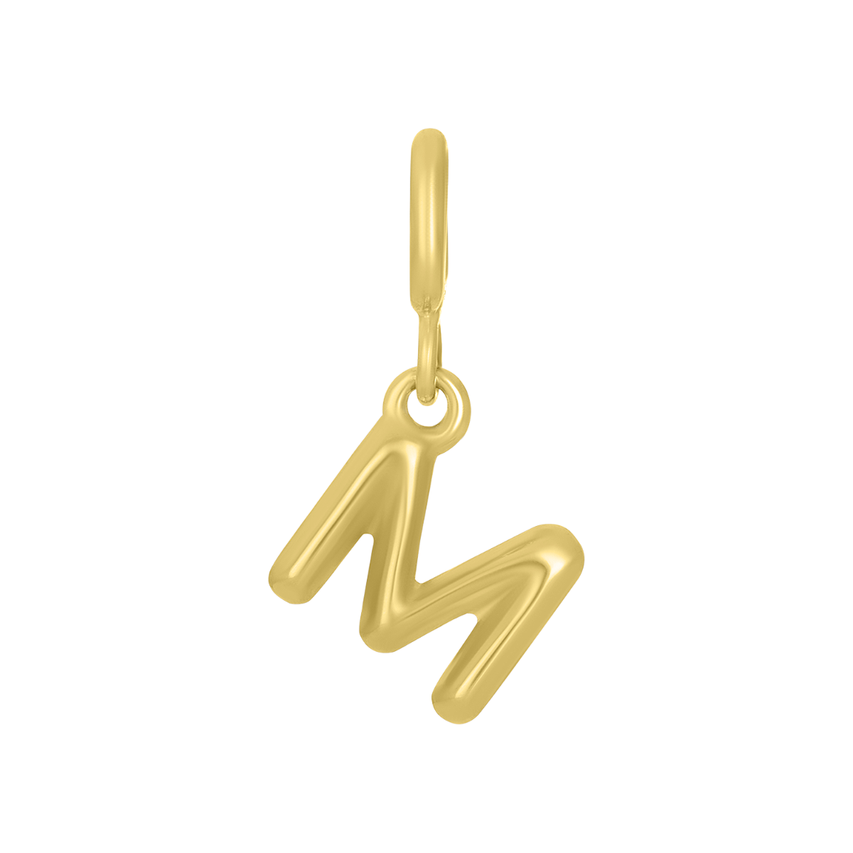 14K Yellow Gold 'M' Initial Puff Charm Pendant