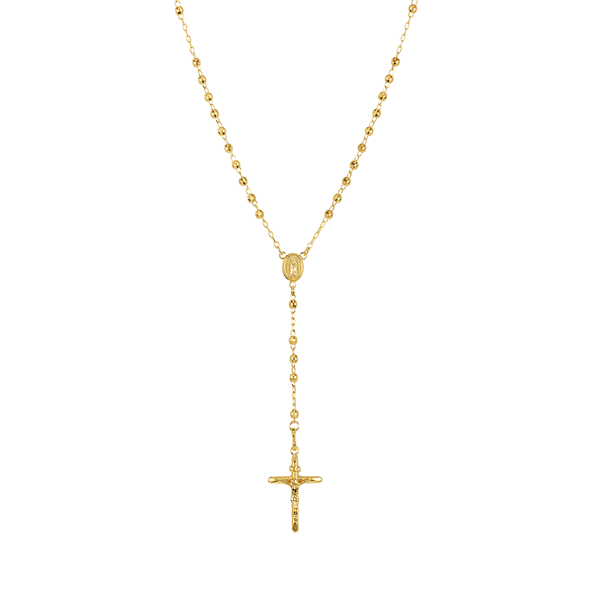 14K Yellow Gold 3mm Beaded Diamond Cut Rosary