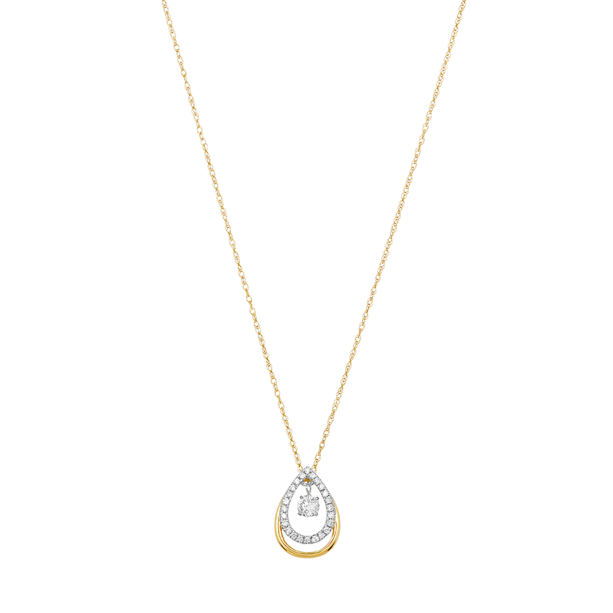14K Two Tone Gold Pear Swinging Diamond Necklace