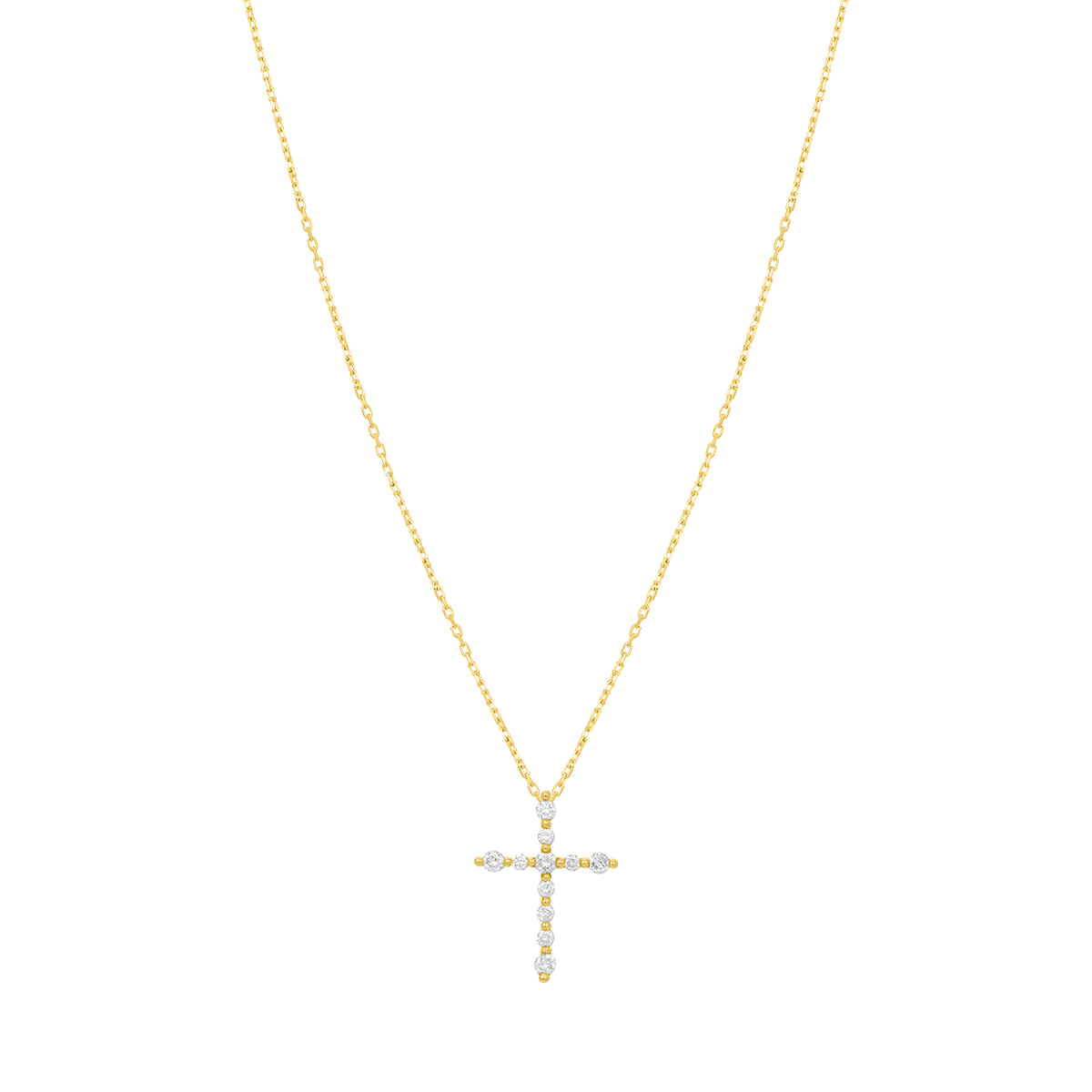 14K Yellow Gold 1/6Ctw Diamond Cross Necklace