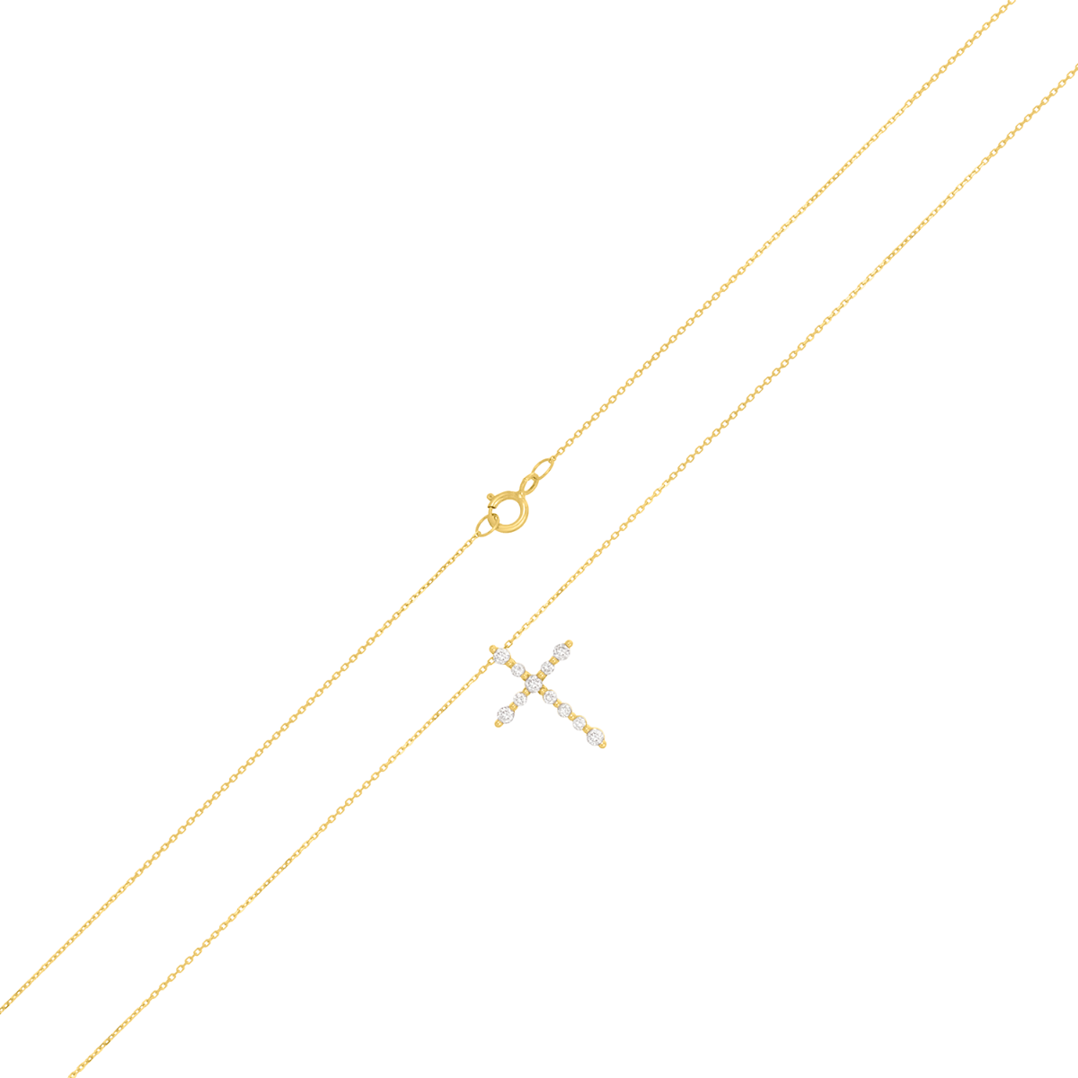 14K Yellow Gold 1/6Ctw Diamond Cross Necklace
