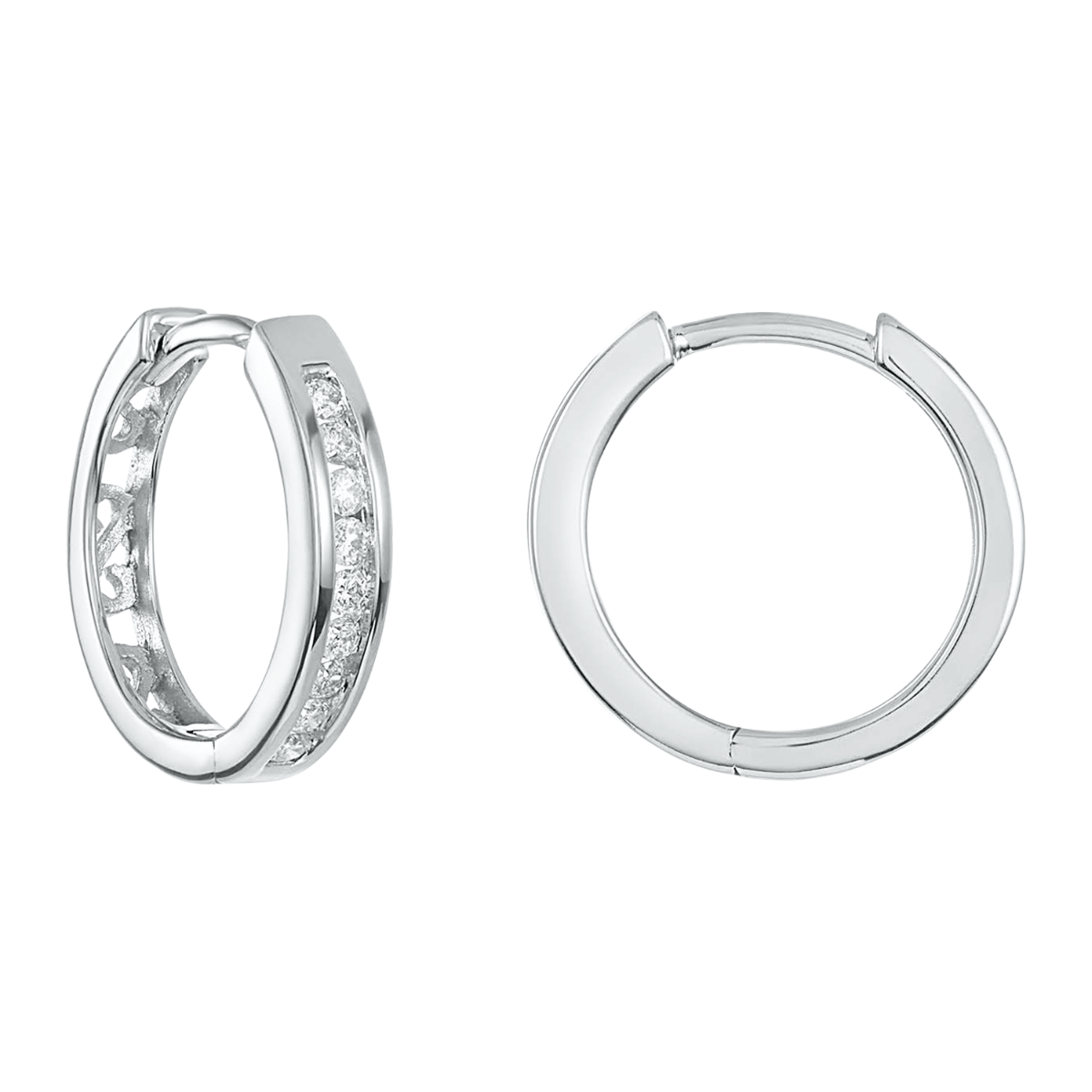 14K White Gold 15mm Diamond Huggies