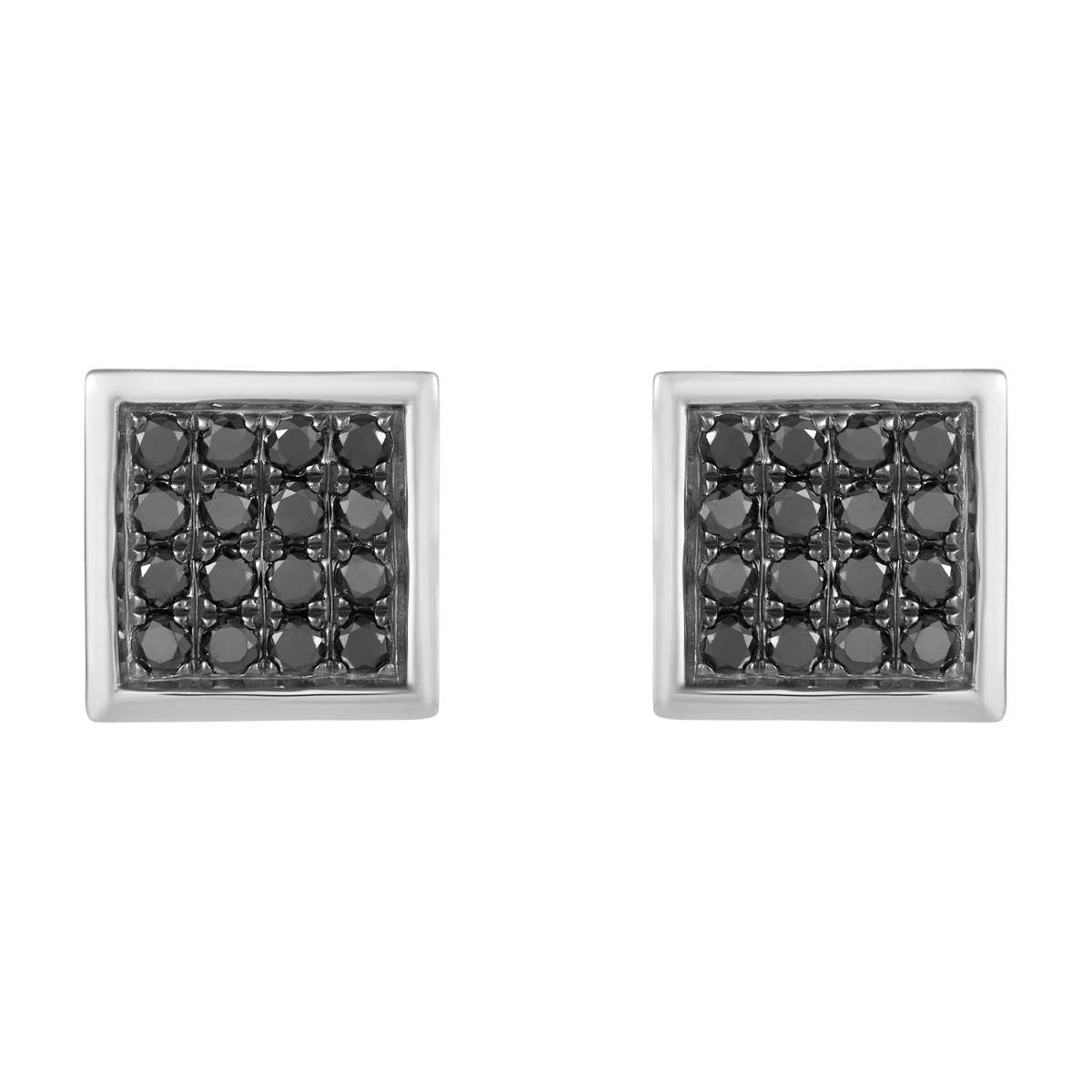14K White Gold Black Diamond Square Stud Earrings