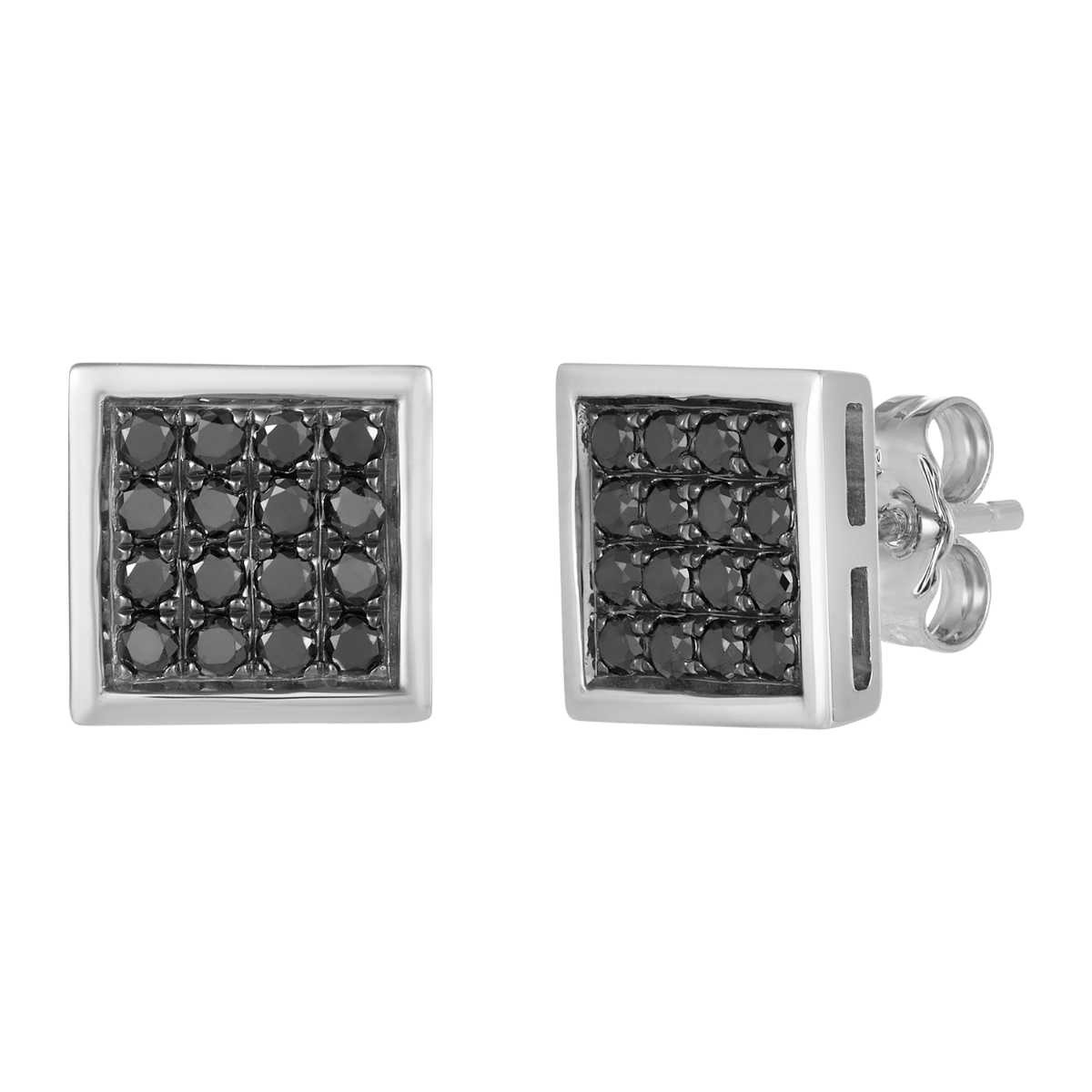 14K White Gold Black Diamond Square Stud Earrings