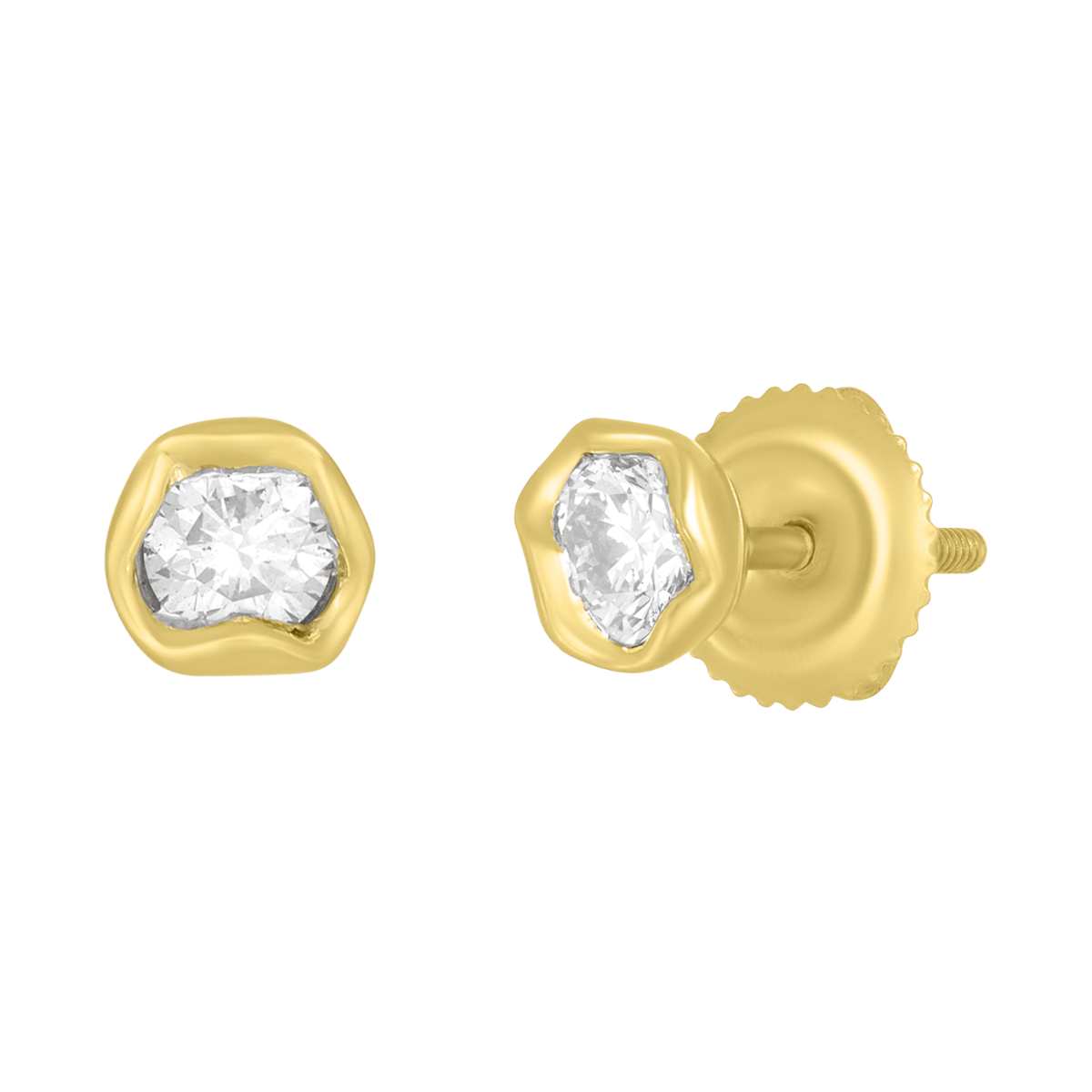 14K Yellow Gold Nugget Diamond Stud Earrings