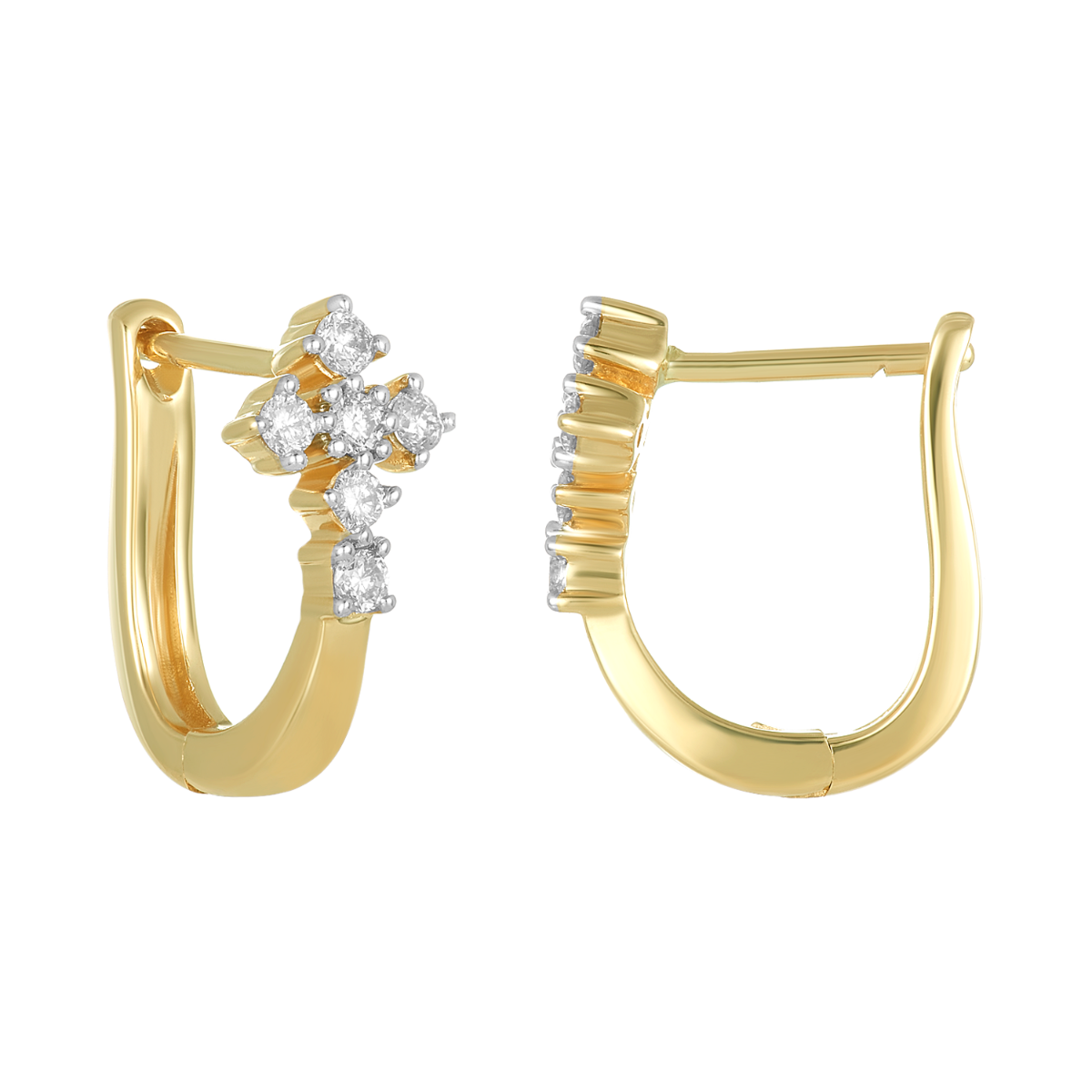 14K Yellow Gold Diamond Cross Huggies