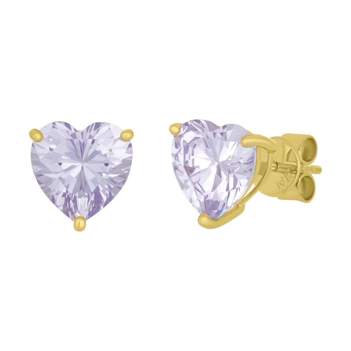 14K Yellow Gold Heart Lavender CZ Stud Earrings