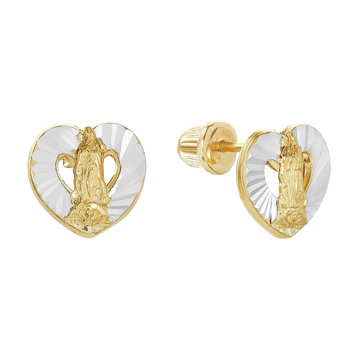 14K Yellow Gold Heart Guadalupe Children's Earrings